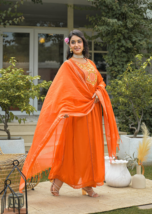 Premium Chinon A- line Suit – Orange