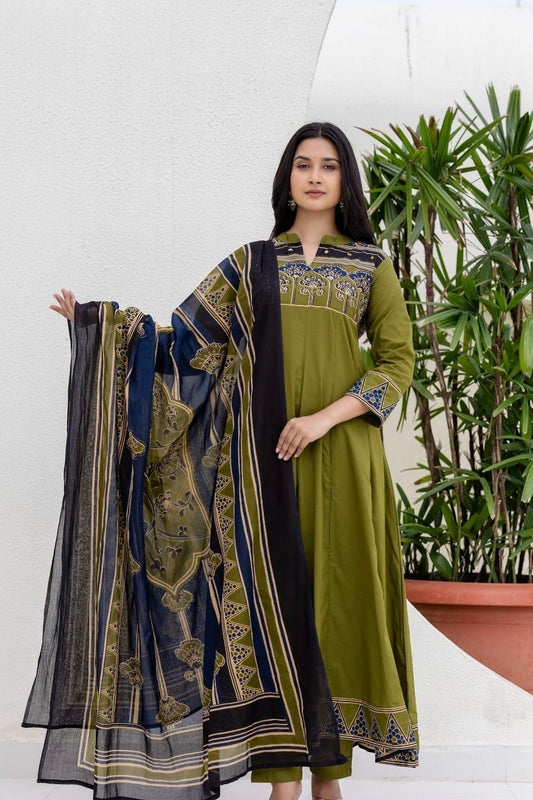 Cotton Anarkali Suit – Green