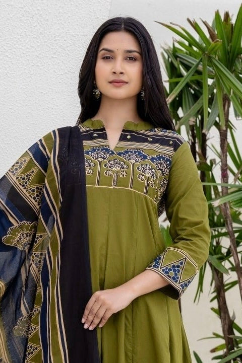 Cotton Anarkali Suit – Green