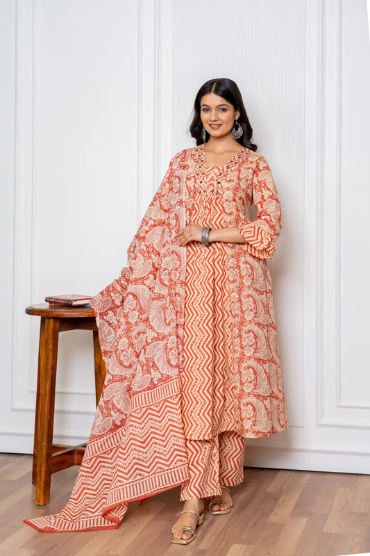 Brick Cotton Anarkali Suit