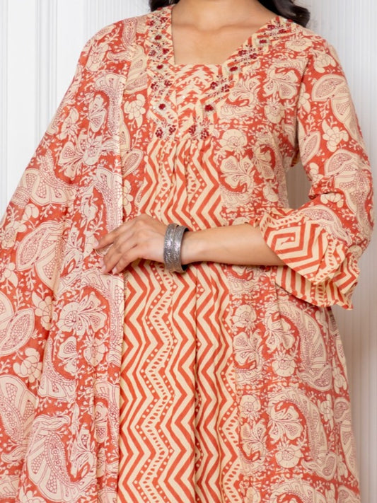 Brick Cotton Anarkali Suit