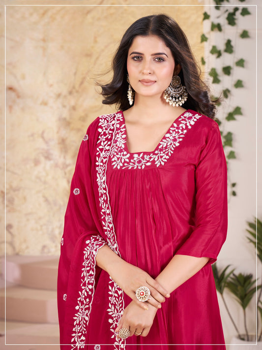 Pink Chinon Anarkali Suit