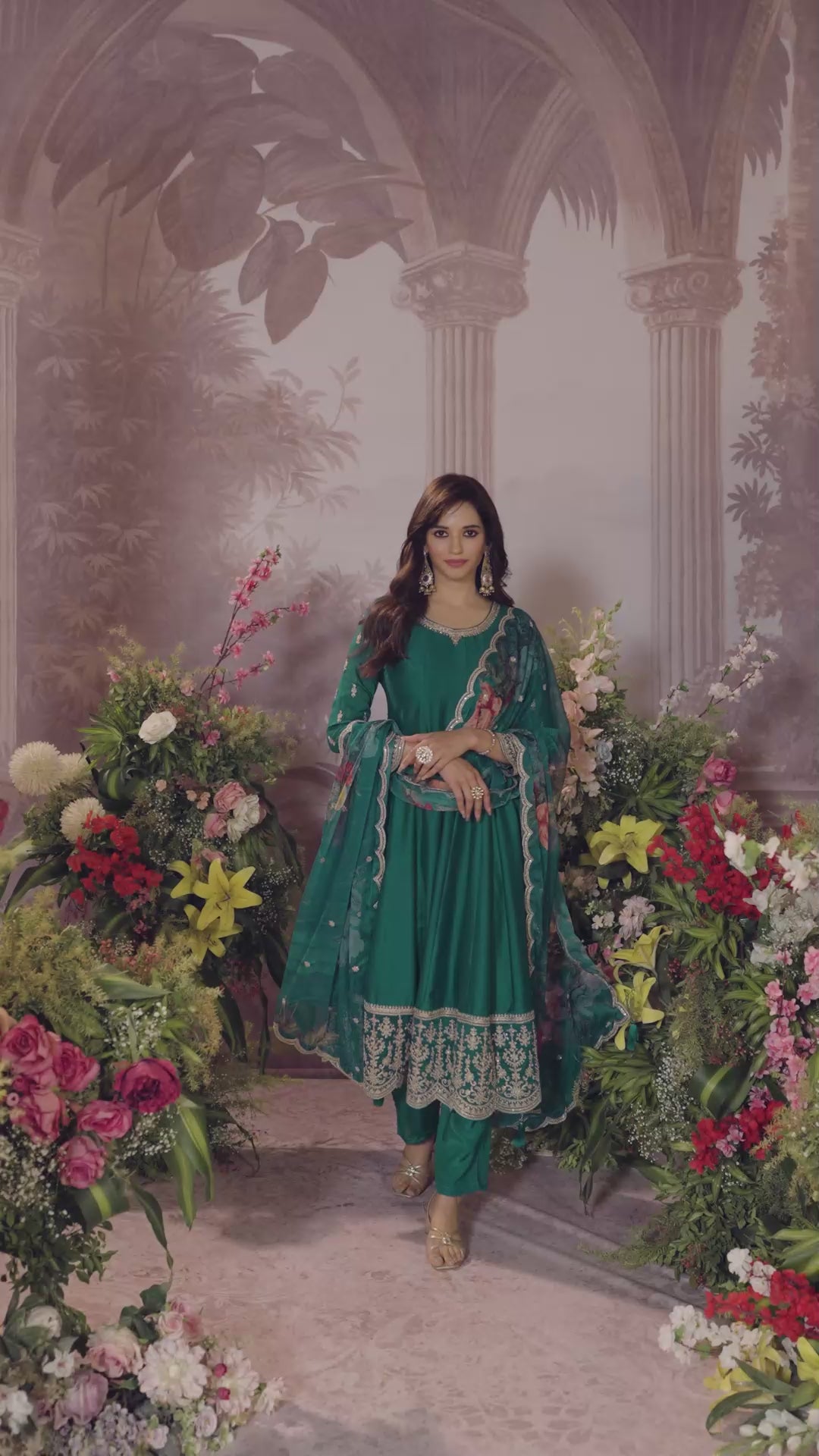Premium Anarkali Suit with Organza dupatta- Green