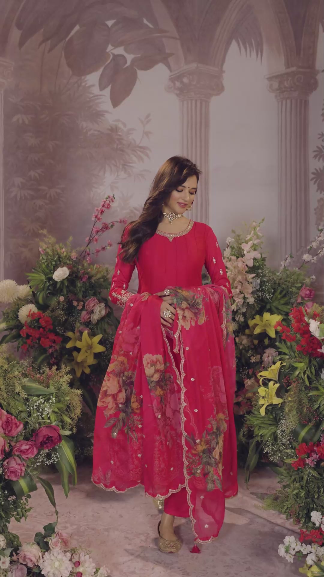 Premium Anarkali Suit with Organza dupatta- Rani Pink